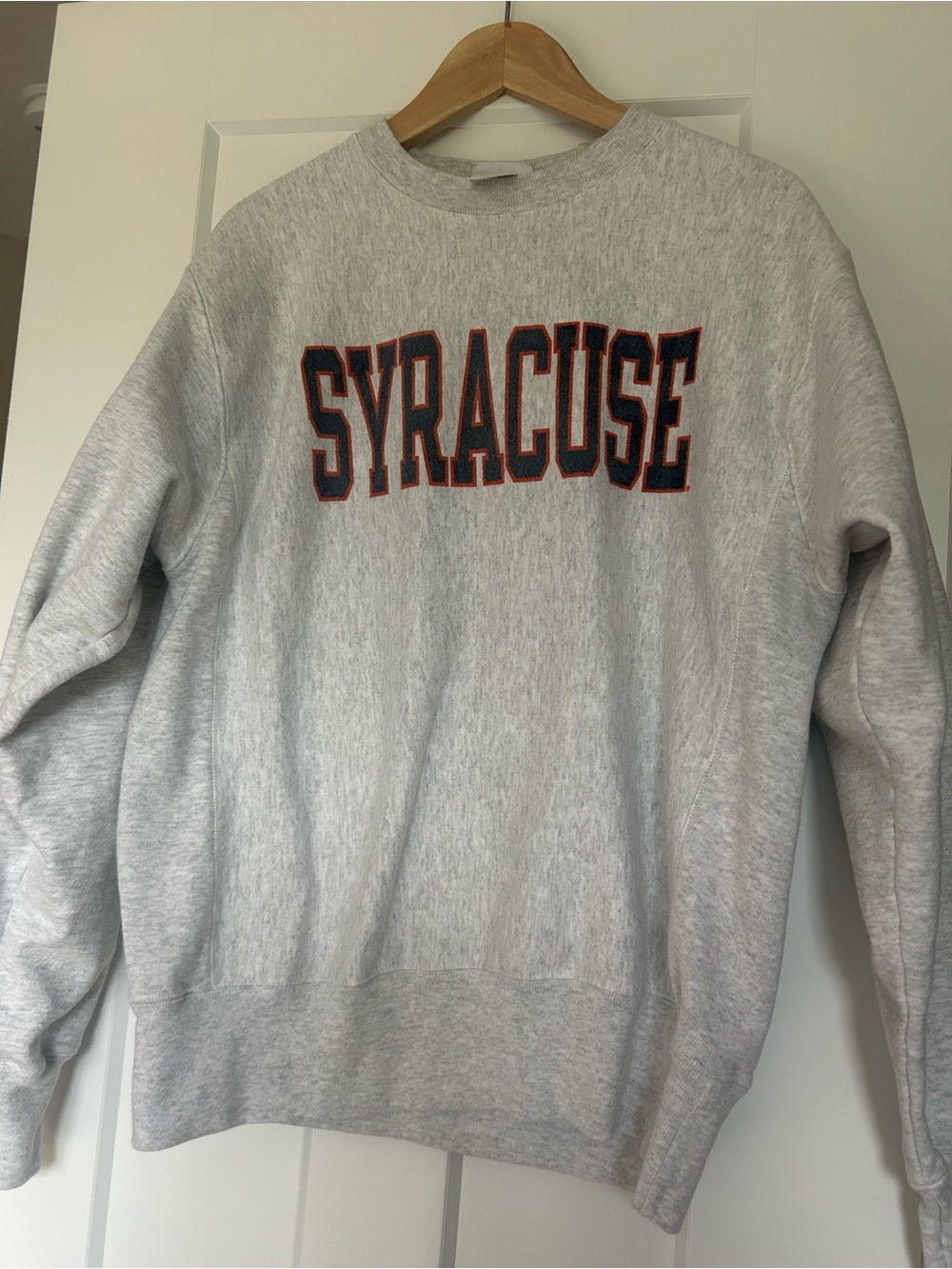 Champion Gray Syracuse Crewneck Sweatshirt with Orange-Outlined Navy Lettering